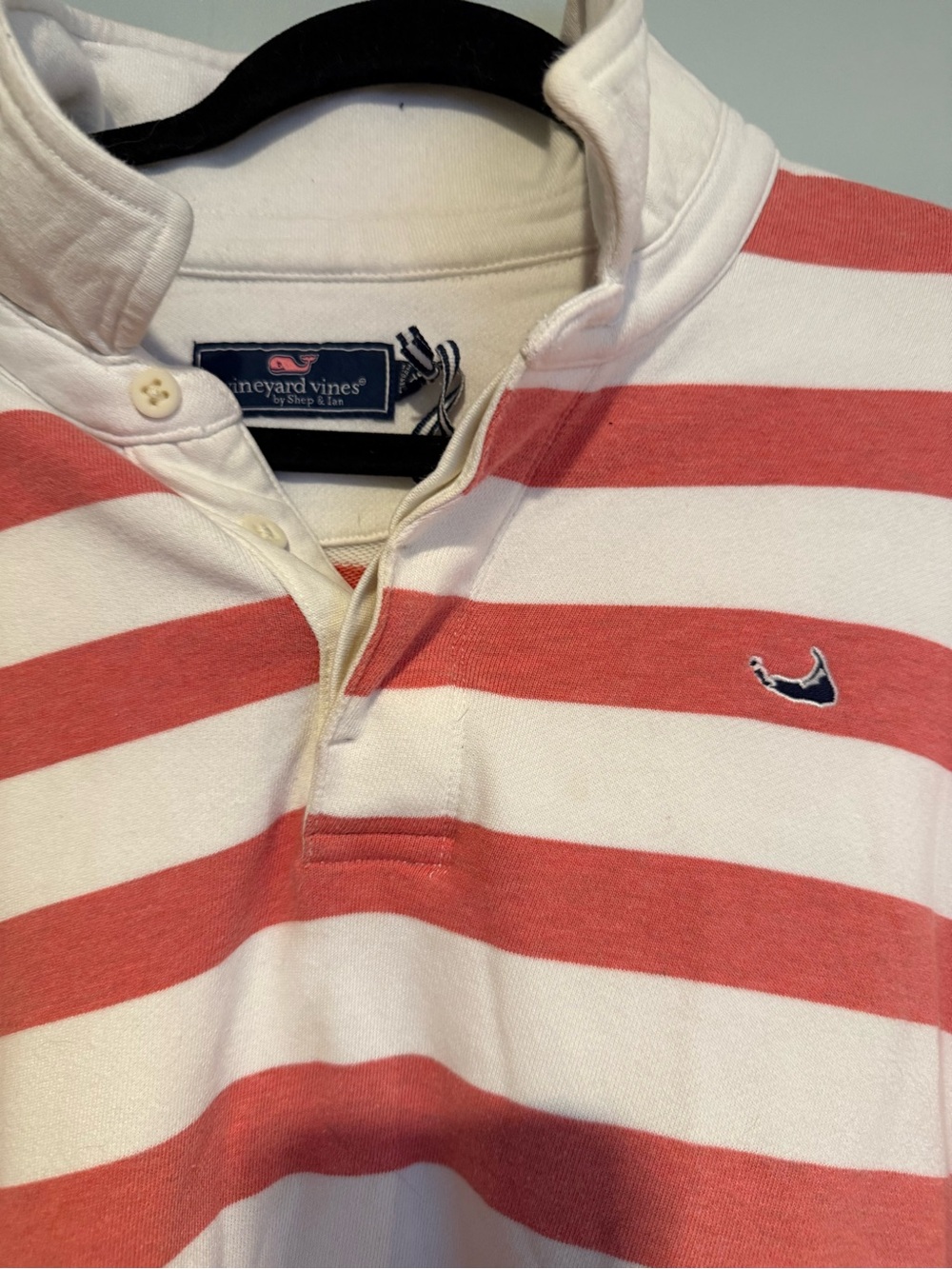 Vineyard Vines Coral & White Striped Rugby Polo